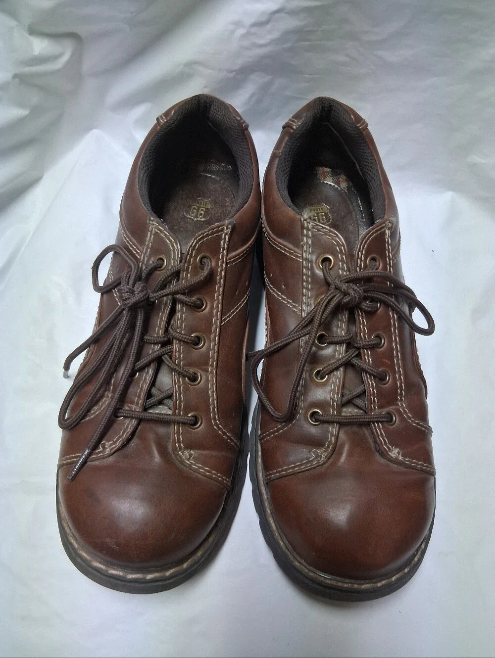 Route 66 Women's Vintagr Brown Leather Lace-Up Casual Slip-on. Sz 9 Preowned